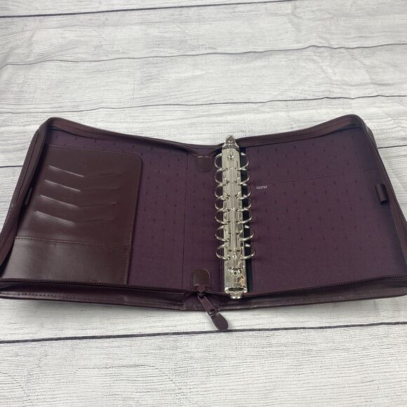 Planner Binder Zip Around Burgundy Gold Floral Fabric Cover 7 Ring 8.5"x10" - Picture 5 of 7